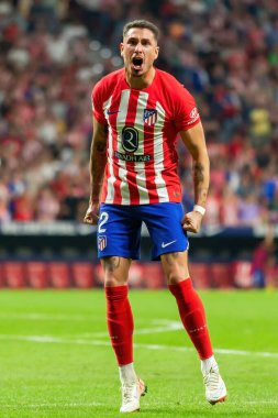 Madrid, İspanya - 1 Ekim 2023: Atletico de Madrid ile Cadiz arasındaki futbol ligi maçı Madrid 'de oynandı. Atletico de Madrid oyuncuları.