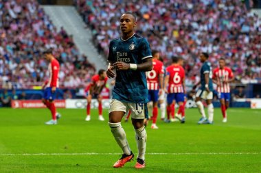 Madrid, İspanya - 4 Ekim 2023: Atletico de Madrid ile Feyenoord arasında oynanan Şampiyonlar Ligi maçı Madrid takımının zaferiyle sonuçlandı. Feyenoord oyuncuları.