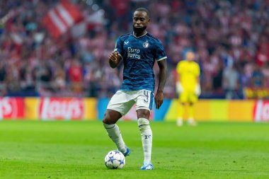 Madrid, İspanya - 4 Ekim 2023: Atletico de Madrid ile Feyenoord arasında oynanan Şampiyonlar Ligi maçı Madrid takımının zaferiyle sonuçlandı. Feyenoord oyuncuları.