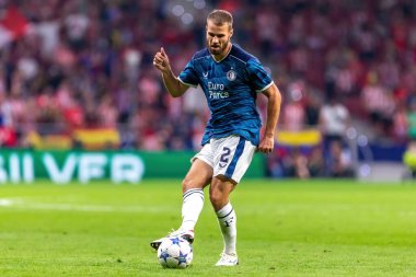 Madrid, İspanya - 4 Ekim 2023: Atletico de Madrid ile Feyenoord arasında oynanan Şampiyonlar Ligi maçı Madrid takımının zaferiyle sonuçlandı. Feyenoord oyuncuları.