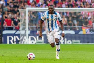 Madrid, İspanya - 8 Ekim 2023: Atletico de Madrid ile Real Sociedad arasındaki lig maçı Madrid Metropolitano 'da oynandı. - Evet. Profesyonel futbolcular.