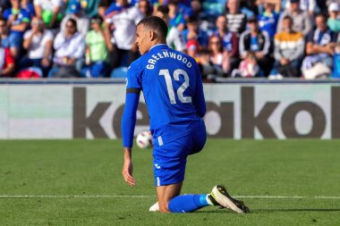 Madrid, İspanya - 21 Ekim 2023: Getafe F.C ile Betis arasındaki lig maçı Madrid 'de oynandı. Futbolcular. Futbol maçı. Betis hayranları.