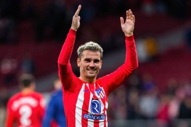 Madrid, İspanya - 29 Ekim 2023 Madrid 'de Atletico de Madrid ve Alavs arasında oynanan lig maçı. Koloneroların zaferi. Antoine Griezmann.