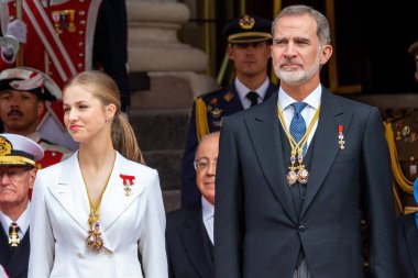 Madrid, Spain - October 31, 2023: The Princess of Asturias visits the Congress of Deputies with the Kings of Spain and Doa Sofia to swear in the constitution on her birthday in Madrid. clipart