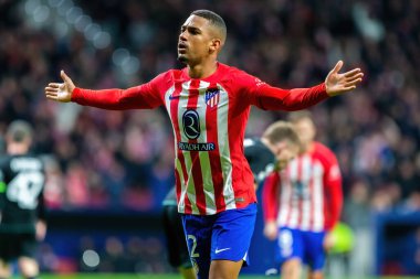 Madrid, İspanya - 7 Kasım 2023: Madrid 'de Atletico de Madrid ile Glasgow Celtics arasında oynanan Şampiyonlar Ligi futbol maçı. Futbolcular. Atletico de Madrid için zafer.