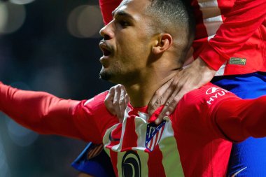 Madrid, İspanya - 7 Kasım 2023: Madrid 'de Atletico de Madrid ile Glasgow Celtics arasında oynanan Şampiyonlar Ligi futbol maçı. Futbolcular. Atletico de Madrid için zafer.