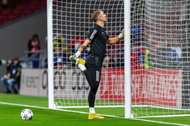 Madrid, İspanya - 7 Kasım 2023: Madrid 'de Atletico de Madrid ile Glasgow Celtics arasında oynanan Şampiyonlar Ligi futbol maçı. Celtics oyuncuları. Top Kygo Furuhashi 'de..