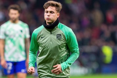 Madrid, İspanya - 7 Kasım 2023: Madrid 'de Atletico de Madrid ile Glasgow Celtics arasında oynanan Şampiyonlar Ligi futbol maçı. Futbolcular. Atletico de Madrid için zafer.