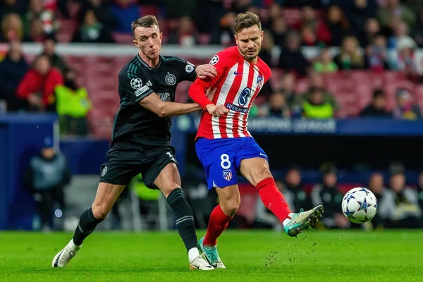 stock image Madrid, Spain- November 7, 2023: Champions League soccer match between Atletico de Madrid and Glasgow Celtics in Madrid. Football players. Victory for Atletico de Madrid.