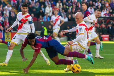 Madrid, İspanya - 25 Kasım 2023: Madrid 'de Rayo Vallecano ve FC Barcelona arasında oynanan lig maçı. Futbolcular.