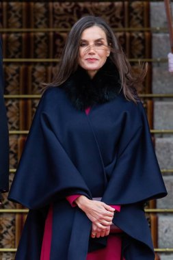 Madrid, İspanya - 29 Kasım 2023: Pedro Sanchez parlamentosunun İspanya kralları ve Asturias Prensesi ile birlikte kongrede açılışı. Kraliçe Doa Leticia