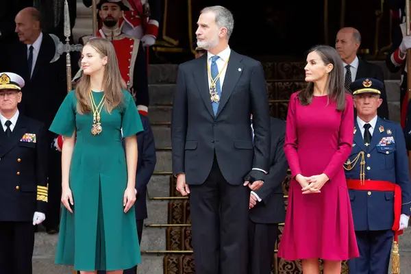 stock image Madrid, Spain- November 29, 2023: Opening of the legislature of Pedro Sanchez in the congress of deputies together with the kings of Spain and the Princess of Asturias. The Kings of Spain