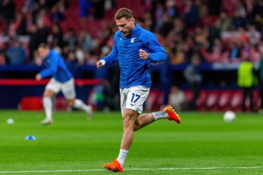 Madrid, İspanya - 13 Aralık 2023: Atletico de Madrid ile Lazio arasında Metropolitan Stadyumu 'nda oynanan Şampiyonlar Ligi maçı. Atletico zaferi. Futbolcular. İtalyan futbolcular.