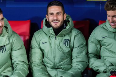 Madrid, İspanya - 13 Aralık 2023: Atletico de Madrid ile Lazio arasında Metropolitan Stadyumu 'nda oynanan Şampiyonlar Ligi maçı. Atletico zaferi. Futbolcular. İtalyan futbolcular.