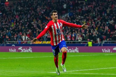 Madrid, İspanya - 19 Kasım 2023: Atletico de Madrid ile Getafe FC arasındaki lig maçı Madrid 'de oynandı. Atletik zafer. Alvaro Morata gol attı..