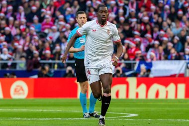 Madrid, İspanya - 23 Aralık 2023: Madrid 'de Atletico de Madrid ile Sevilla FC arasında oynanan lig maçı. Futbolcular. Toplu spor..
