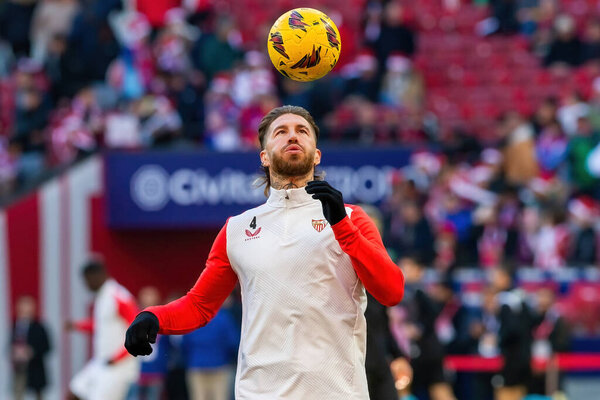 Madrid, Spain- December 23, 2023: League match between Atletico de Madrid and Sevilla f.c played in Madrid. Football players. Sports with a ball.