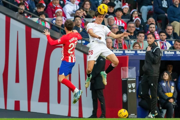 Madrid, İspanya - 23 Aralık 2023: Madrid 'de Atletico de Madrid ile Sevilla FC arasında oynanan lig maçı. Futbolcular. Toplu spor..