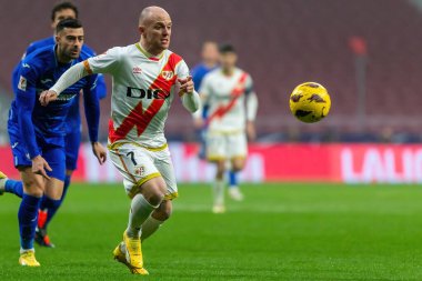 Madrid, İspanya - 2 Ocak 2024 Getafe F.C ve Rayo Vallecano arasındaki lig maçı. Yıldırım Zaferi. Futbolcular. Madrid Derbisi.