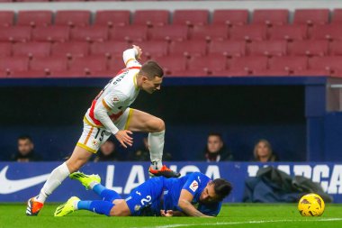 Madrid, İspanya - 2 Ocak 2024 Getafe F.C ve Rayo Vallecano arasındaki lig maçı. Yıldırım Zaferi. Futbolcular. Madrid Derbisi.