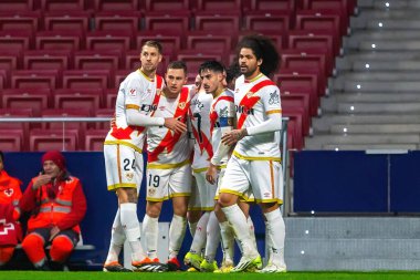 Madrid, İspanya - 2 Ocak 2024 Getafe F.C ve Rayo Vallecano arasındaki lig maçı. Yıldırım Zaferi. Futbolcular. Madrid Derbisi.