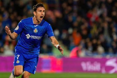 Madrid, İspanya - 16 Ocak 2024: Getafe FC ile Sevilla FC arasında Copa del Rey maçı. Sevilla zaferi. FBI 'dan geliyorum. Mata takımı için bir gol attı..