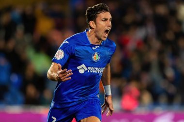 Madrid, İspanya - 16 Ocak 2024: Getafe FC ile Sevilla FC arasında Copa del Rey maçı. Sevilla zaferi. FBI 'dan geliyorum. Mata takımı için bir gol attı..