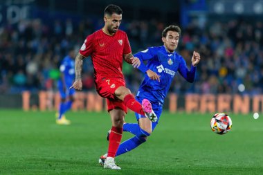 Madrid, İspanya - 16 Ocak 2024: Getafe FC ile Sevilla FC arasında Copa del Rey maçı. Sevilla zaferi. Sevilla FC. oyuncular