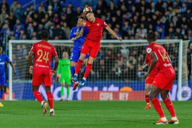 Madrid, İspanya - 16 Ocak 2024: Getafe FC ile Sevilla FC arasında Copa del Rey maçı. Sevilla zaferi. Sevilla FC. oyuncular