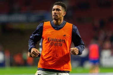 Madrid, İspanya - 18 Ocak 2024: Atletico de Madrid ile Real Madrid arasında yapılan Copa del Rey maçı. Oyun sırasında Judd Bellinghan. Futbolcular. Madrid Derbisi.