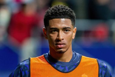 Madrid, İspanya - 18 Ocak 2024: Atletico de Madrid ile Real Madrid arasında yapılan Copa del Rey maçı. Oyun sırasında Judd Bellinghan. Futbolcular. Madrid Derbisi.