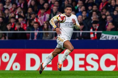 Madrid, İspanya - 18 Ocak 2024: Atletico de Madrid ile Real Madrid arasında yapılan Copa del Rey maçı. Oyun sırasında Judd Bellinghan. Futbolcular. Madrid Derbisi.