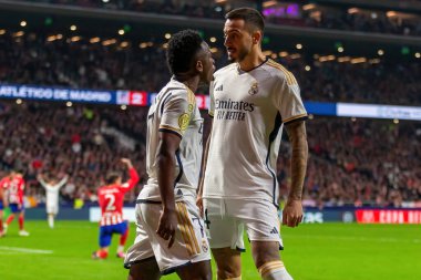 Madrid, İspanya - 18 Ocak 2024: Atletico de Madrid ile Real Madrid arasında yapılan Copa del Rey maçı. Oyun sırasında Joselu. Futbolcular. Madrid Derbisi.