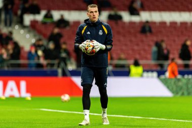 Madrid, İspanya - 18 Ocak 2024: Atletico de Madrid ile Real Madrid arasında yapılan Copa del Rey maçı. Gerçek Madrid kalecileri. Futbolcular. Madrid Derbisi.