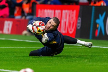Madrid, İspanya - 18 Ocak 2024: Atletico de Madrid ile Real Madrid arasında yapılan Copa del Rey maçı. Gerçek Madrid kalecileri. Futbolcular. Madrid Derbisi.