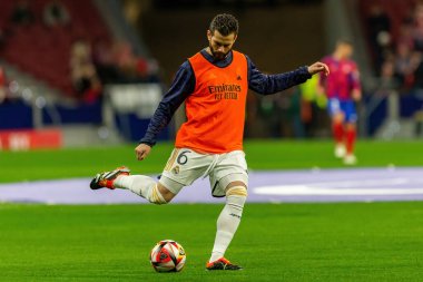 Madrid, İspanya - 18 Ocak 2024: Atletico de Madrid ile Real Madrid arasında yapılan Copa del Rey maçı. Futbolcular. Madrid Derbisi.