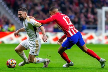 Madrid, İspanya - 18 Ocak 2024: Atletico de Madrid ile Real Madrid arasında yapılan Copa del Rey maçı. Futbolcular. Madrid Derbisi.