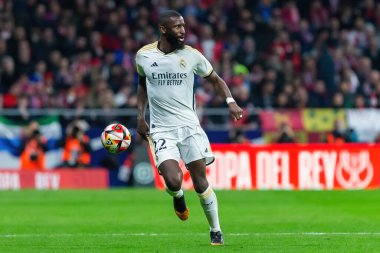 Madrid, İspanya - 18 Ocak 2024: Atletico de Madrid ile Real Madrid arasında yapılan Copa del Rey maçı. Futbolcular. Madrid Derbisi.