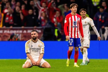 Madrid, İspanya - 18 Ocak 2024: Atletico de Madrid ile Real Madrid arasında yapılan Copa del Rey maçı. Futbolcular. Madrid Derbisi.