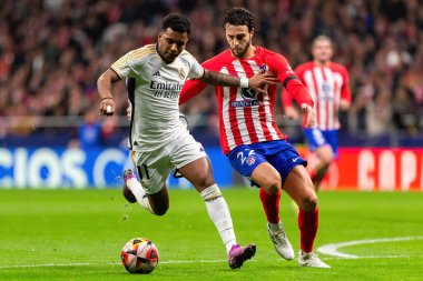 Madrid, İspanya - 18 Ocak 2024: Atletico de Madrid ile Real Madrid arasında yapılan Copa del Rey maçı. Maç sırasında Rodrigo. Futbolcular. Madrid Derbisi.