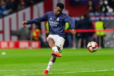 Madrid, İspanya - 18 Ocak 2024: Atletico de Madrid ile Real Madrid arasında yapılan Copa del Rey maçı. Maç sırasında Vinicius Jr. Futbolcular. Madrid Derbisi.