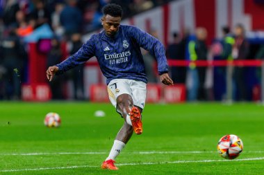 Madrid, İspanya - 18 Ocak 2024: Atletico de Madrid ile Real Madrid arasında yapılan Copa del Rey maçı. Maç sırasında Vinicius Jr. Futbolcular. Madrid Derbisi.