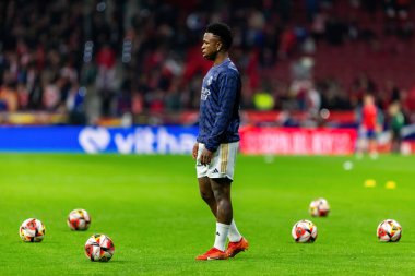 Madrid, İspanya - 18 Ocak 2024: Atletico de Madrid ile Real Madrid arasında yapılan Copa del Rey maçı. Maç sırasında Vinicius Jr. Futbolcular. Madrid Derbisi.