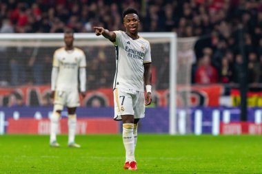 Madrid, İspanya - 18 Ocak 2024: Atletico de Madrid ile Real Madrid arasında yapılan Copa del Rey maçı. Maç sırasında Vinicius Jr. Futbolcular. Madrid Derbisi.