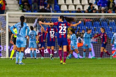 Madrid, İspanya - 20 Ocak 2024: FC Barcelona ve Levante F.C. Barselona, Süper Kupa şampiyonu. Barselona oyuncuları. Futbol şampiyonları.
