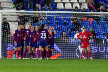 Madrid, İspanya - 20 Ocak 2024: FC Barcelona ve Levante F.C. Barselona, Süper Kupa şampiyonu. Barselona oyuncuları. Futbol şampiyonları.