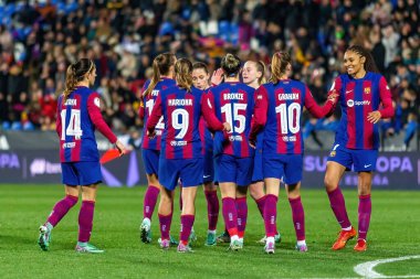Madrid, İspanya - 20 Ocak 2024: FC Barcelona ve Levante F.C. Barselona, Süper Kupa şampiyonu. Barselona oyuncuları. Futbol şampiyonları.