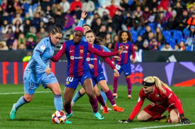 Madrid, İspanya - 20 Ocak 2024: FC Barcelona ve Levante F.C. Barselona, Süper Kupa şampiyonu. Barselona oyuncuları. Futbol şampiyonları.