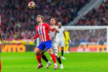 Madrid, İspanya - 25 Ocak 2024: Atletico de Madrid ile Sevilla FC arasında oynanan Copa del Rey maçı Metropolitano 'da oynandı. Futbolcular. Sevilla FC elendi..