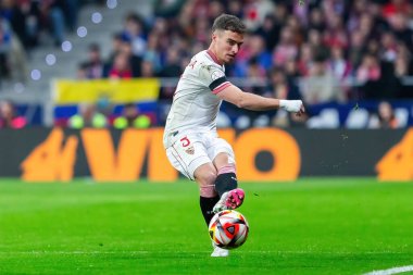 Madrid, İspanya - 25 Ocak 2024: Atletico de Madrid ile Sevilla FC arasında oynanan Copa del Rey maçı Metropolitano 'da oynandı. Futbolcular. Sevilla FC elendi..